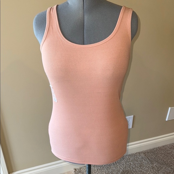 Denver Hayes Tops - Denver Hayes Peach Fitted Ribbed Sleeveless Tank Top